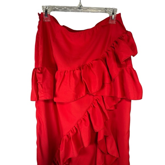 Shein beautiful long red skirt with ruffles, open leg,‎ size L - Picture 13 of 15